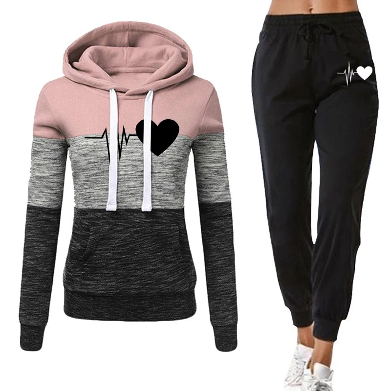 

Winter Tracksuit Women 2 Piece Set Sweatshirt Print Hoodies+Pants Sportwear Women's Sports Suit Hooded Set Female Clothes