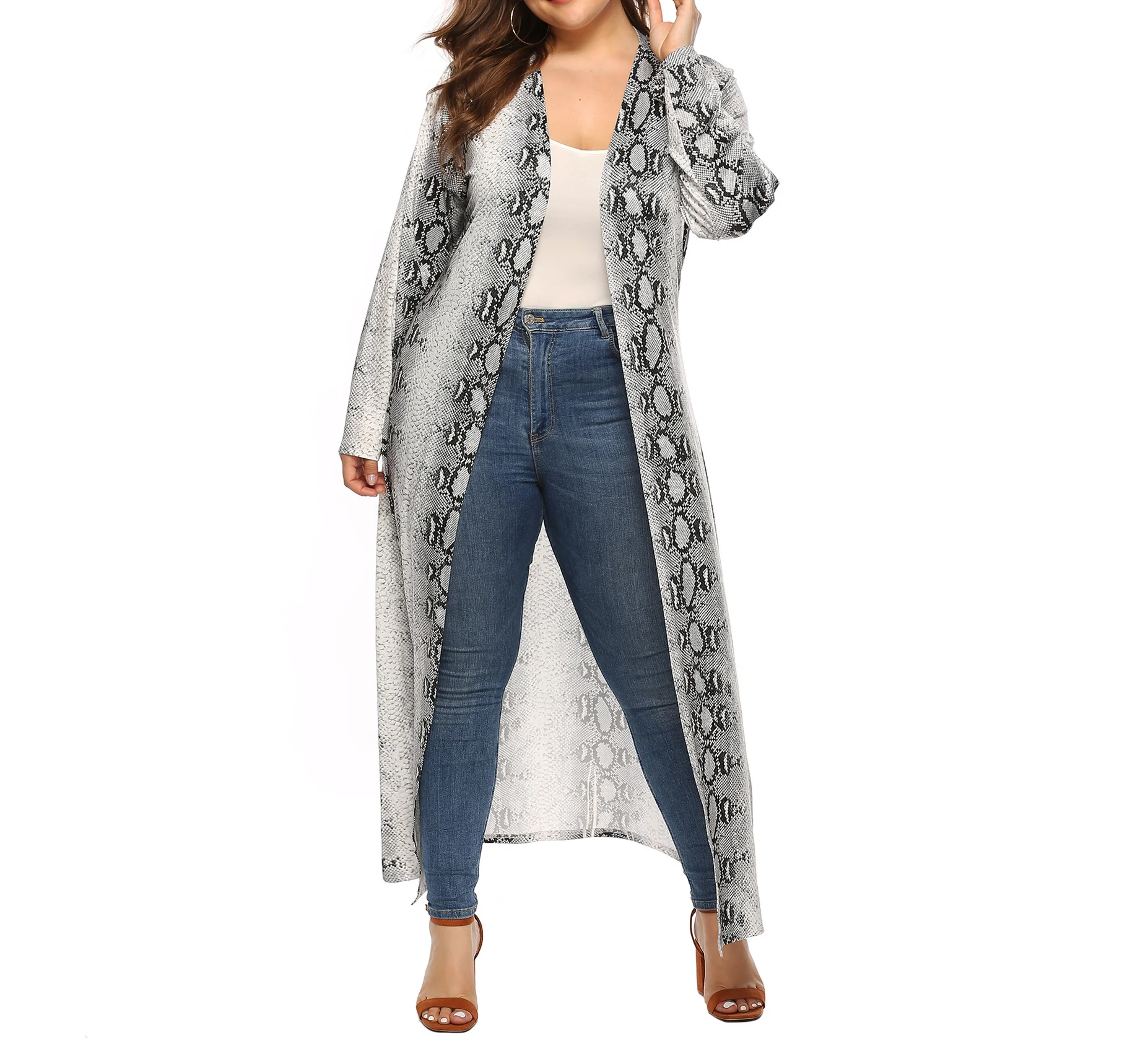 

Plus Size Women Long Cardigan 2019 Fashion Summer Ladies Printed Loose Long Blouses Cardigan Snakeskin Long Shirts For Womens