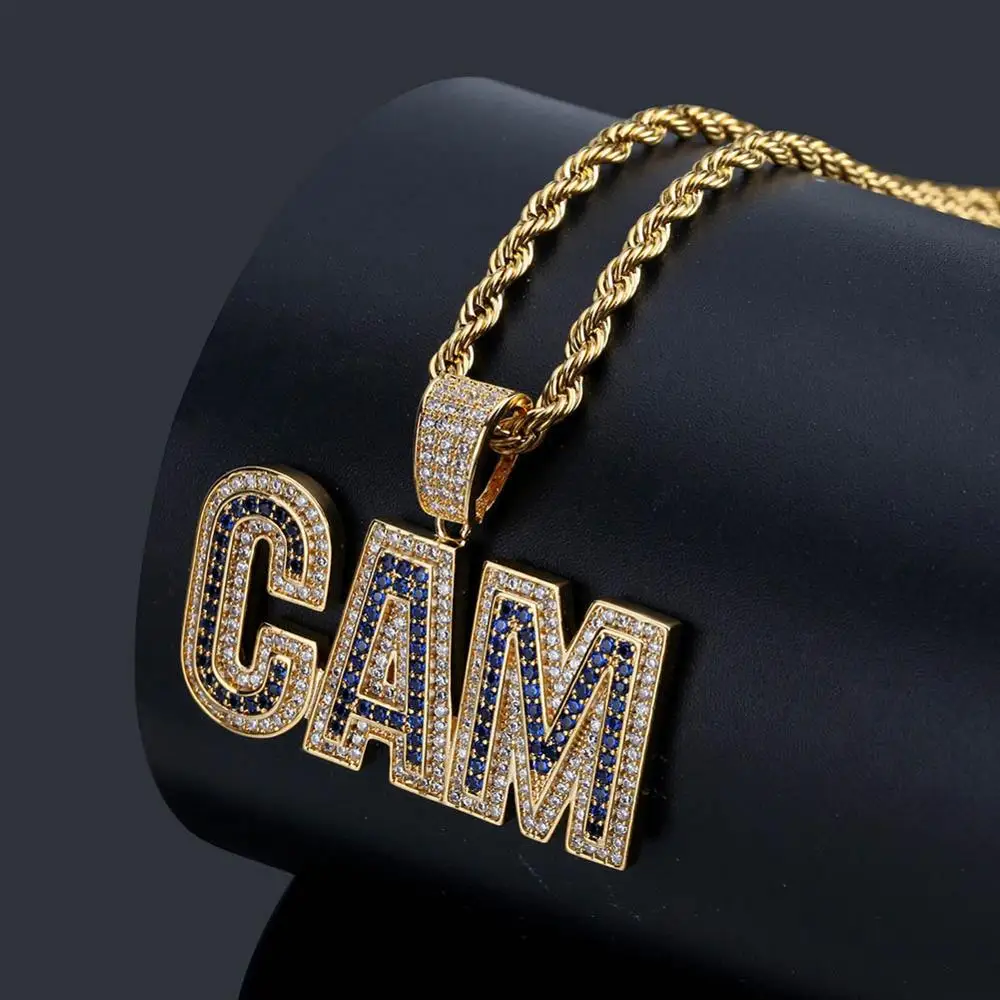 

Hip Hop AAA CZ Zircon Paved Iced Out Bling Two Tone CAM Letter Pendants Necklace for Men Rapper Jewelry Gold Silver Color