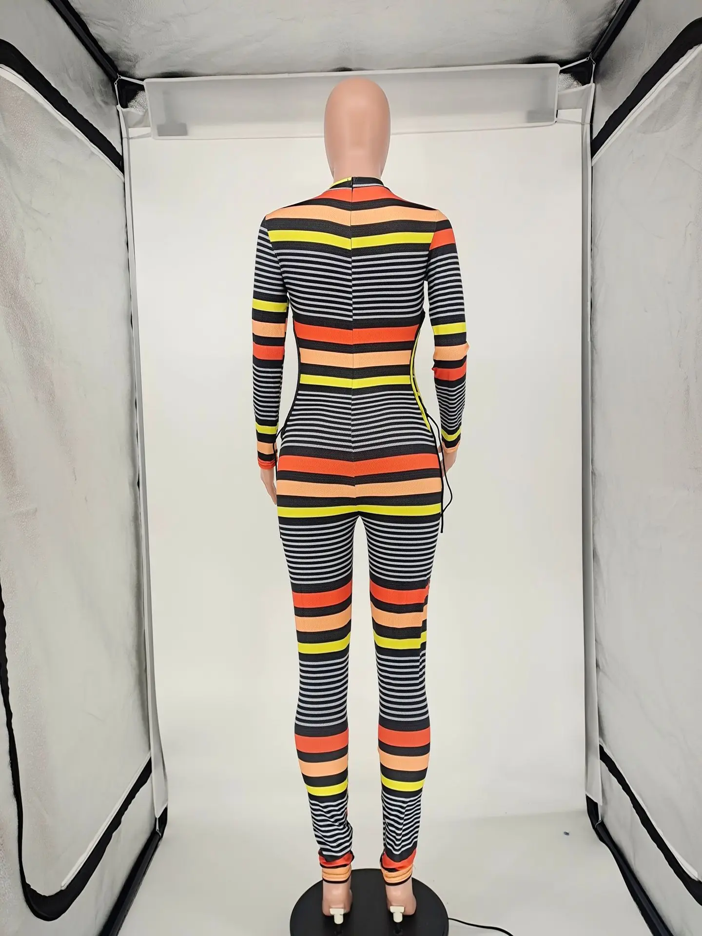 

Jumpsuits Fashion Casual Sexy Striped O Neck Long Sleeves Slim Sport Female Chic Jumpsuits One Piece Romper