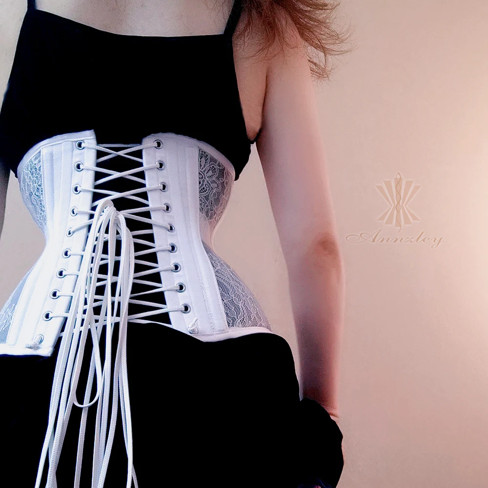 Женский сетчатый корсет 24 см белый со стальными косточками с прозрачной талией