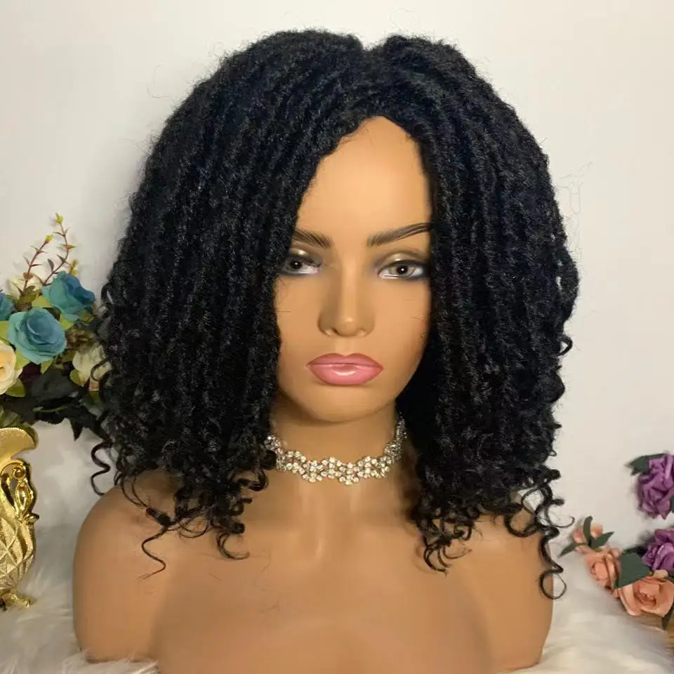 18 Inch Faux Locs Braided Hair Wigs Synthetic Dreadlock With Curly Ends Crochet Hair Replacement For Black Women