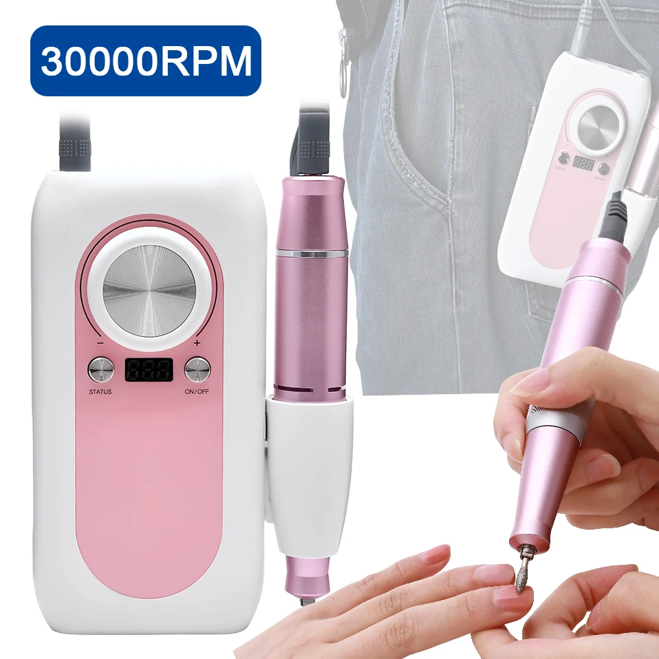 30000RPM Electric Nail Drill Machine Milling Cutter Portable Rechargeable For Manicure Pedicure Gel Art Polishing Grinding Tool