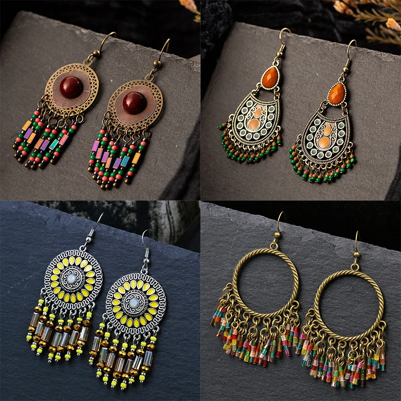Длинные Красочные Висячие серьги в стиле бохо этническом с кисточками для женщин