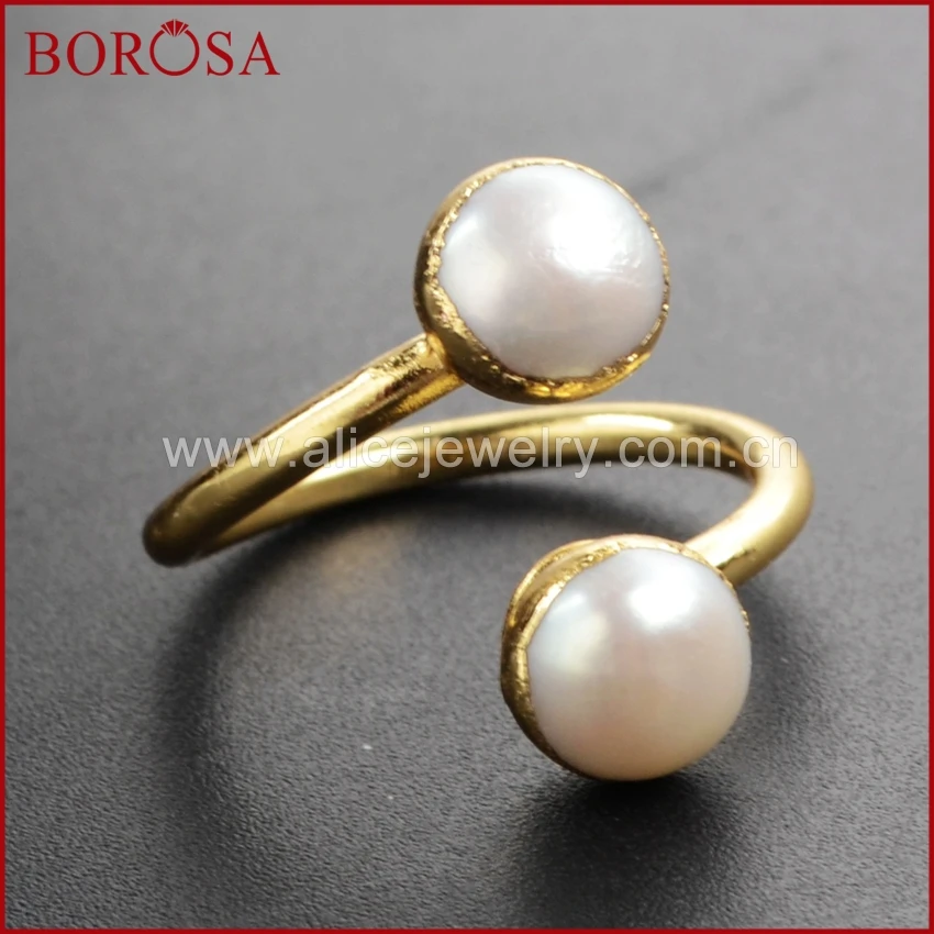 BOROSA 1 шт. жемчужное кольцо золотое покрытие модные кольца из натурального белого