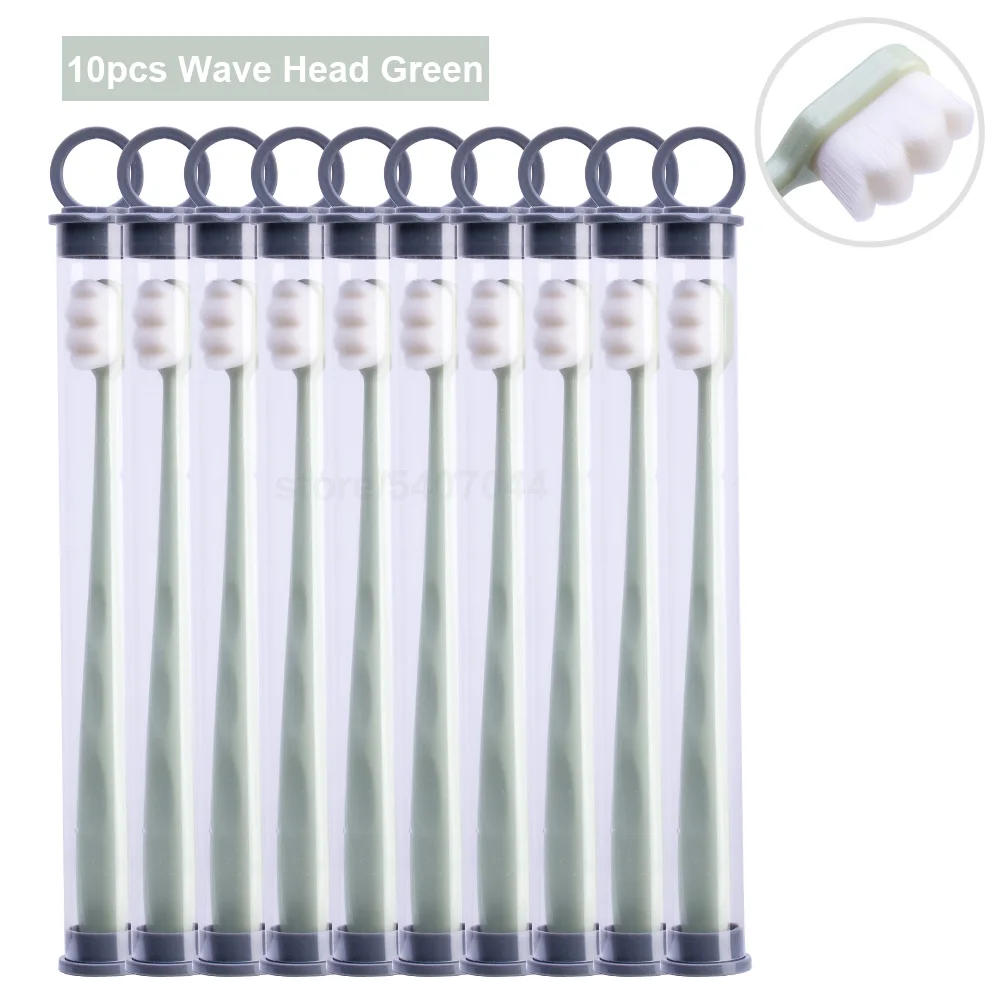 

10pcs Ultra-thin Toothbrushes Wave Nano Million Bristles Micro Soft Tooth Brush With Holder Portable Oral Care Eco Product Kit