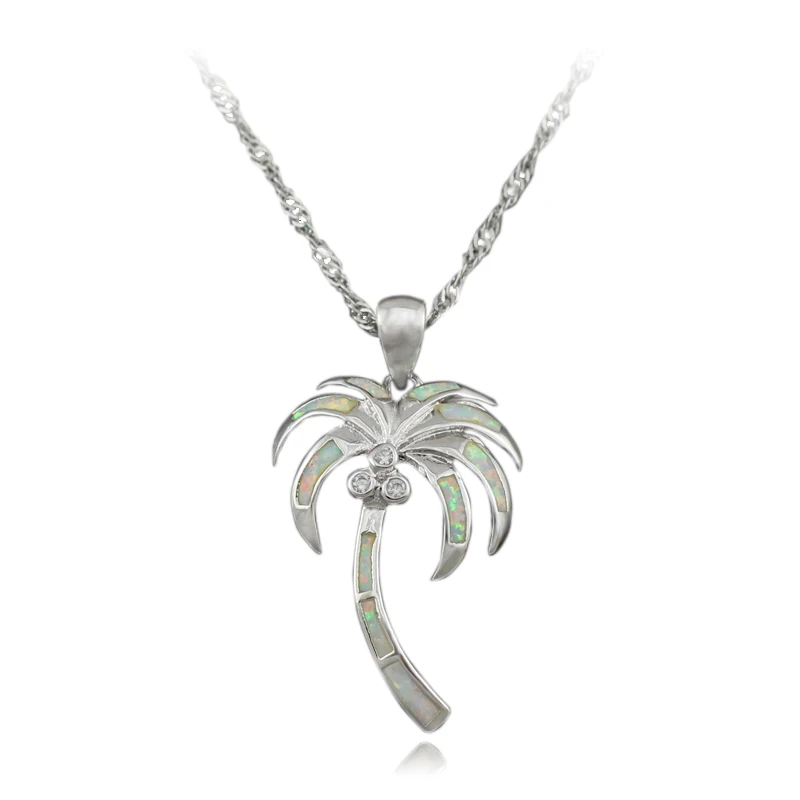 Белый огненный опал пальмы посеребренные Подвески для мужчин женщин унисекс OP431 |