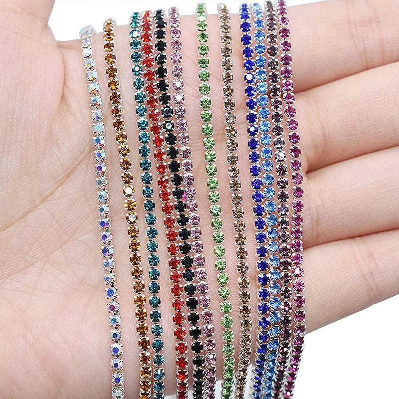 1 ярд 2 мм стразы для дизайна ногтей металлическая цепочка Серебряные драгоценные