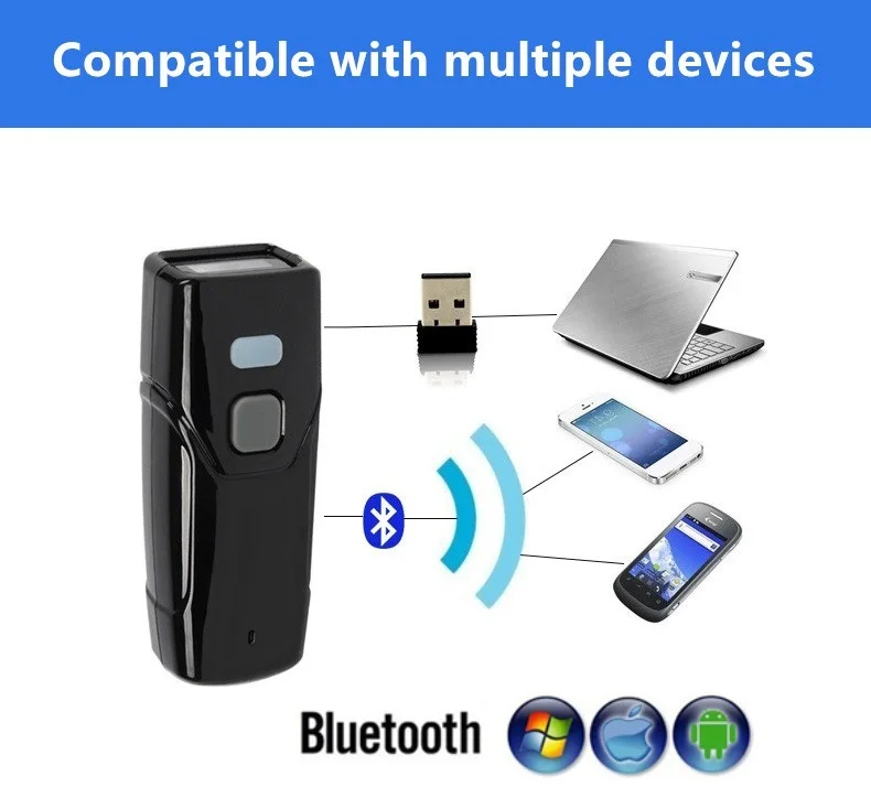 Qr-код матрица данных PDF417 мини карманный размер Портативный беспроводной Bluetooth 1D/2D сканер штрих-кода считыватель