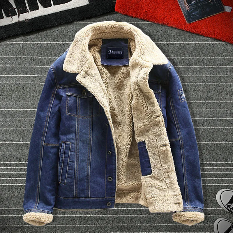 Джинсовая куртка мужская, Толстая Уличная одежда, джинсовая куртка-бомбер, винтажная синяя верхняя одежда с бархатной подкладкой, одноборт...