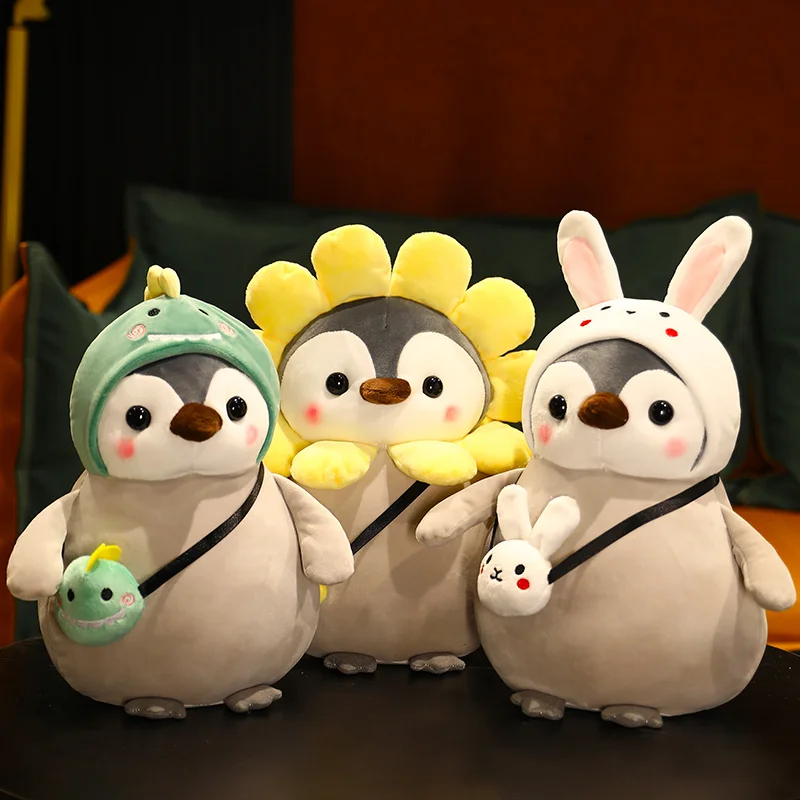 

25/35cm Cute animal penguin plush soft stuffed toy Dinosaur rabbit Unicorn flower Headgear Penguin toy girls kids birthday gift