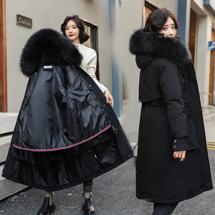 

FAKUNTN Winter Jacket Women Removable Wool Liner Long Down Jacket Parkas Warm Thick Fur Coat Female Padded Coats Winter Clothes