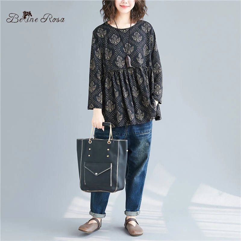 BelineRosa Англия Vintage Style Ретро Женские Топы Рубашки Плюс Размер Женская Одежда Осень
