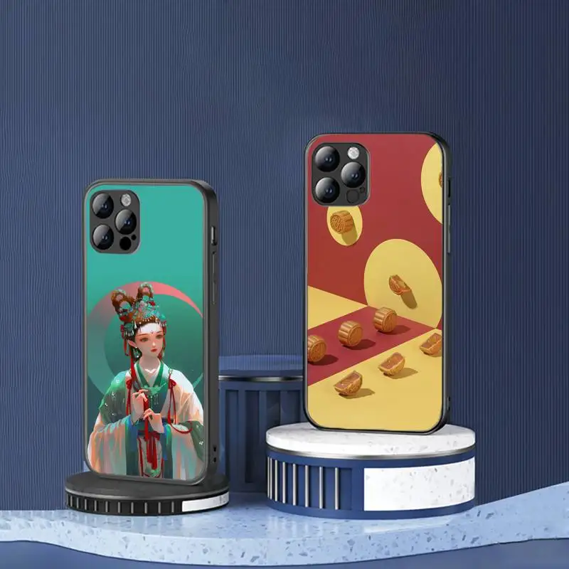 

Mid Autumn Phone Case for iPhone 7 8 11 12 Pro X XS XR Samsung A S Note 9 10 21S 71 Plus pro Max mobile bags moon cake rabbit