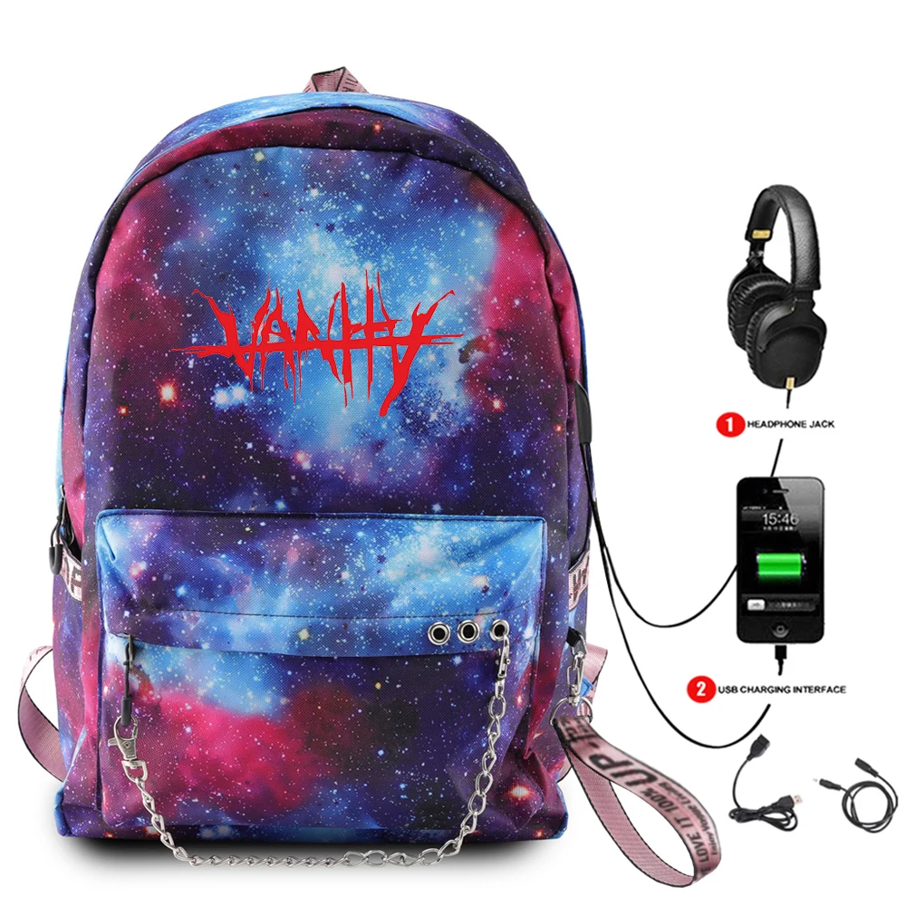 

Juice Wrld chain shoulder Backpack USB Charge Multifunction Backpack Waterproof Travel Backpack Oxford Starry Sky School Bags