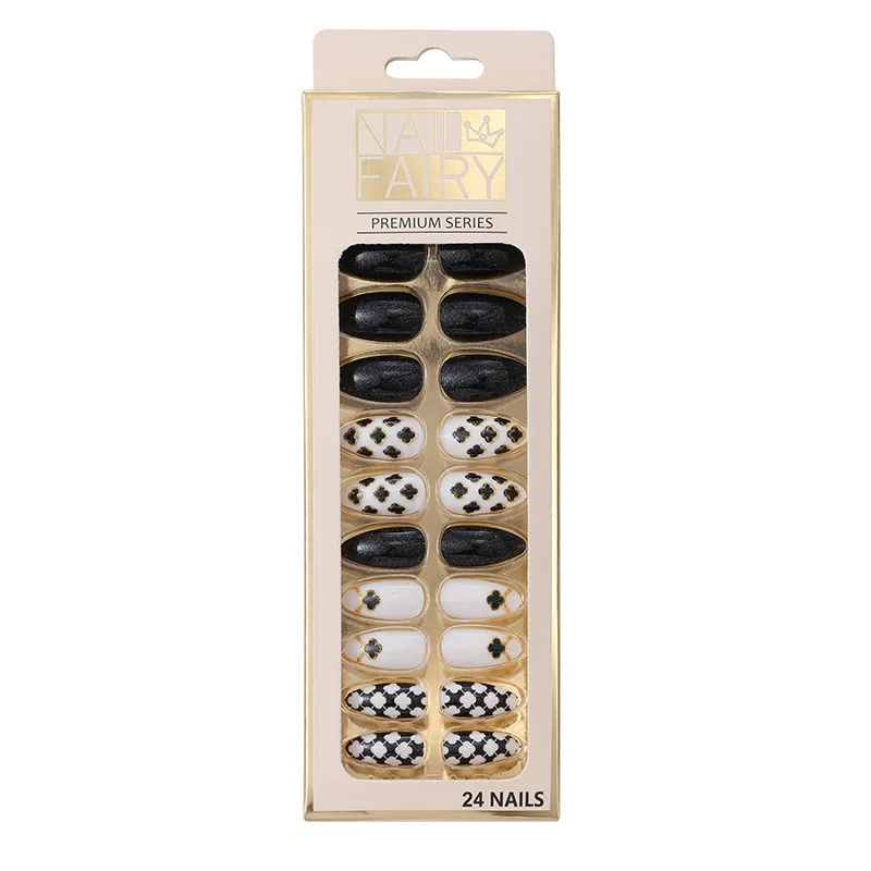 

24 pcs/set Nail Art Stickers Leopard Print Drop Type Fake Nails Pointed French Art Nail Decorations Nail Accesoires Dropshipping