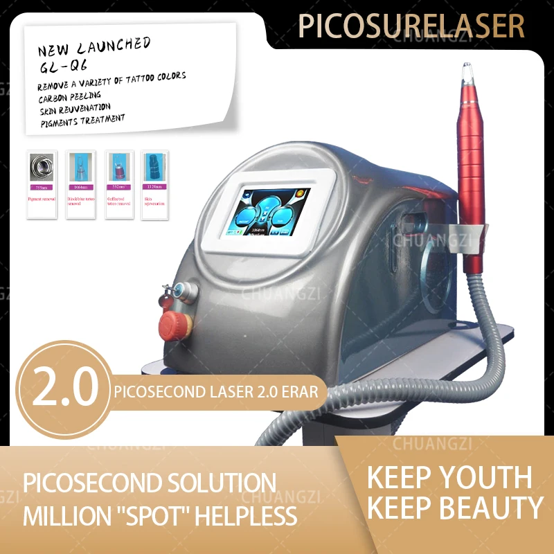 

Новый портативный лазер Nd Yag Pico, лазер 755 1320 1064 532nm Picosecond, лазерная косметическая машина для удаления татуировок, косметический аппарат CE