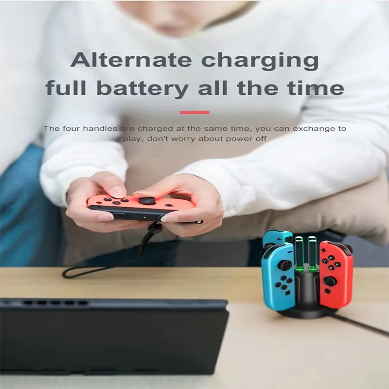 Зарядная док-станция VAORLO 4 в 1 для контроллера Nintendo Switch Joy-con светодиодное зарядное