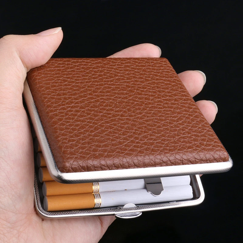 

1pc Double-open Leather Cigars Cigarette Cases for 20pcs Cigarettes Stainless Steel Tobacco Cigarette Box Cigarette Tools NEW