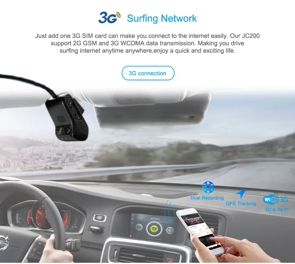 3g DVR JC200 WCDMA gps трекер для автомобиля с Wifi точка доступа мощное устройство слежения