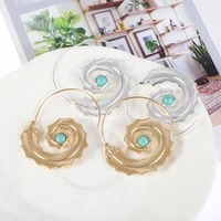 2021 trend round spiral hook earrings for women silver color stone feather hoop earrings fashion party jewelry