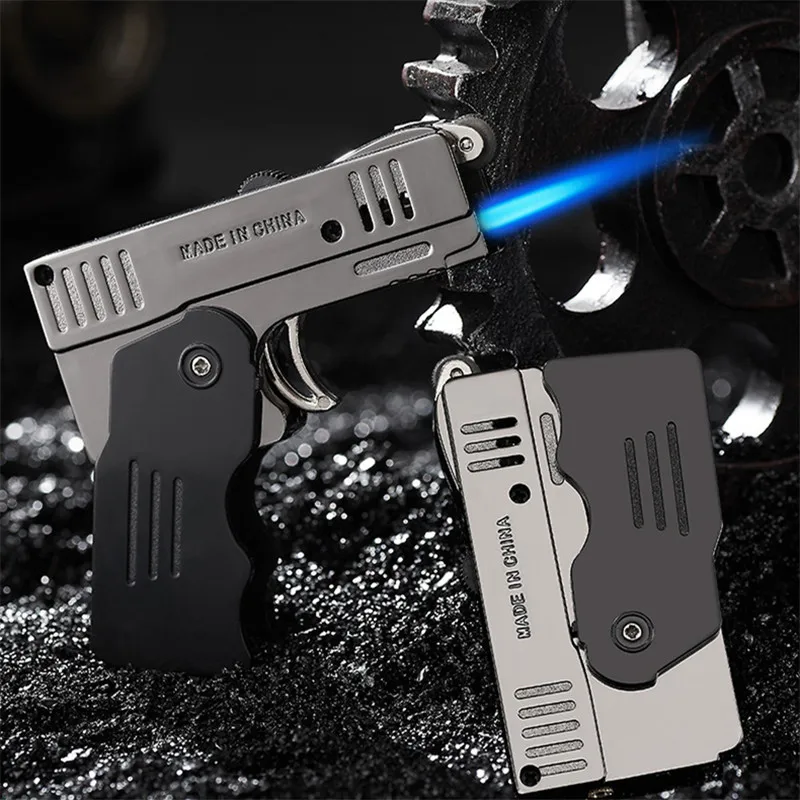 

Creative Pistol Model Torch Turbo Lighter Spray Gun Butane Two Flame Smoking Cigar Lighters Windproof Outdoor Gadget Gift