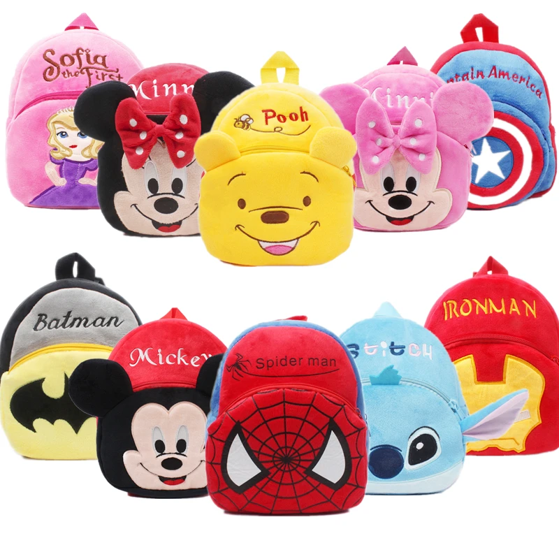 

Stitch disney Plush Backpack Mickey Mouse Minnie Winnie the Pooh The Avengers Figures Children's Kindergarten school bag