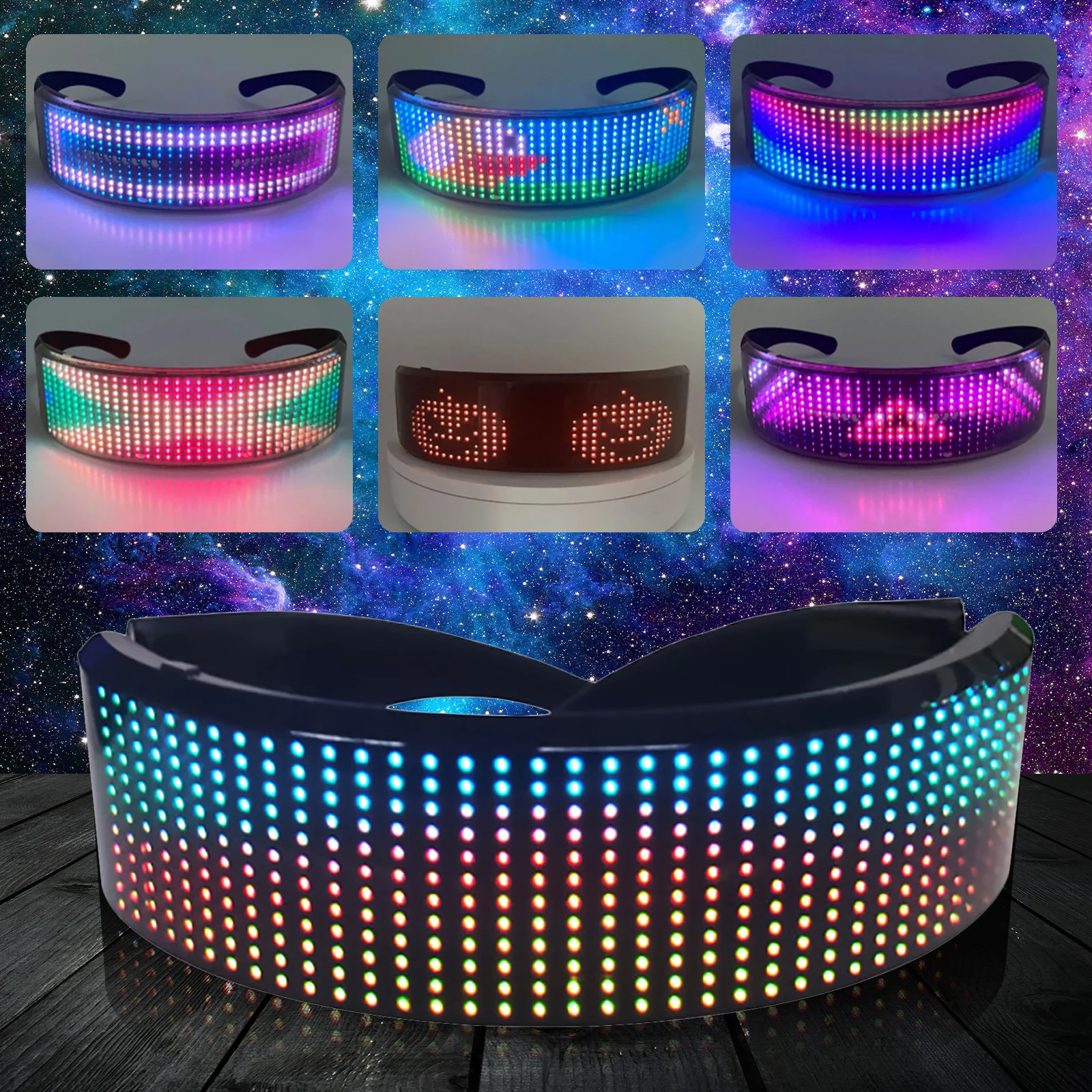 

LED Luminous Glasses Bluetooth-compatible LED Glow Sunglasses DIY Pattern Electronic Glasses Party Prop for Halloween KTV DJ Bar