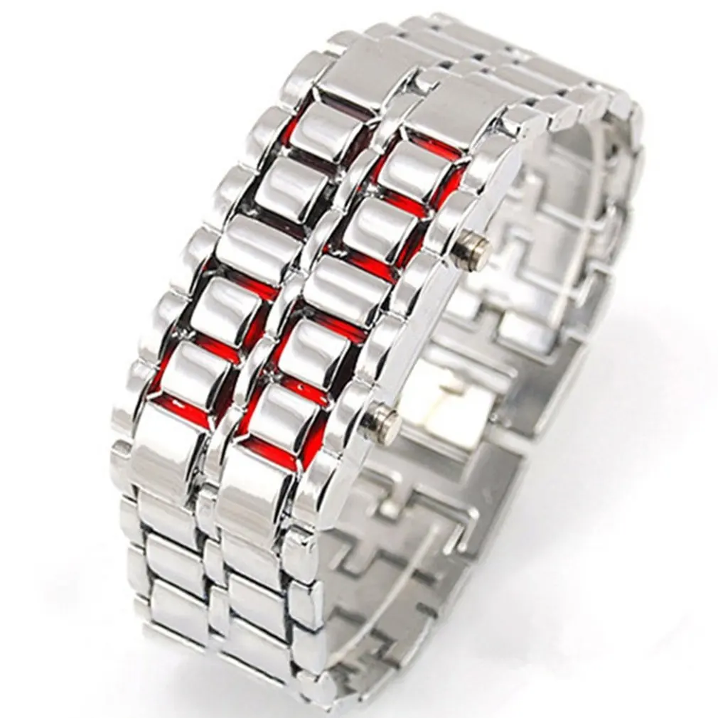 

Volcanic Lava Style Iron watch Men Women Bracelet Digital Samurai Metal Stainless Steel LED Wrist Watch Best Gift Fashion watch