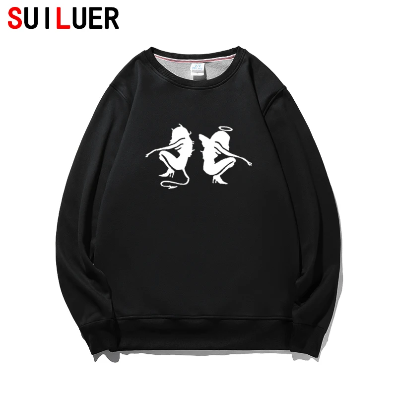 

Мужские и женские толстовки с принтом ангела и дьявола, повседневные толстовки с длинным рукавом и круглым вырезом, художественные пуловер...