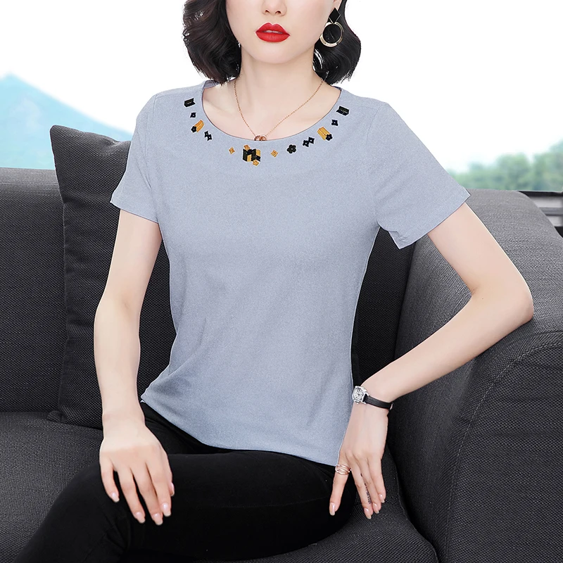 

Vintage Geometric Patterns Tops Round Neck Slim T Shirt Women 2021 Summer Fashion Casual Tee Shirt Femme Clothing Short Sleeve
