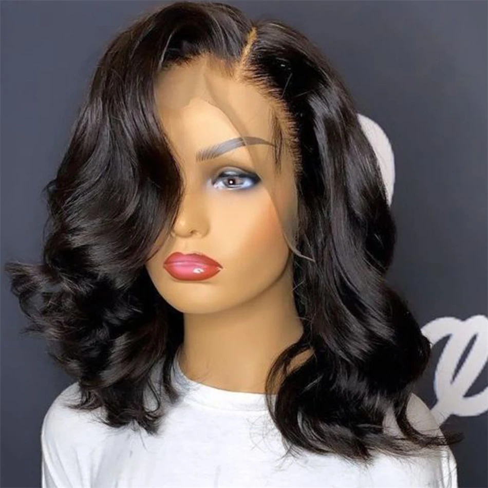 Short Bob Body Wave Lace Front Wig Human Hair Brazilian 180% Density Wavy 4x4 Lace Closure Wigs For Women Pre Plucked TODAY ONLY