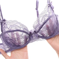 purple women sexy lingerie transparent bra and panty sets plus size embroidery push up lace brassiere female underwear set black