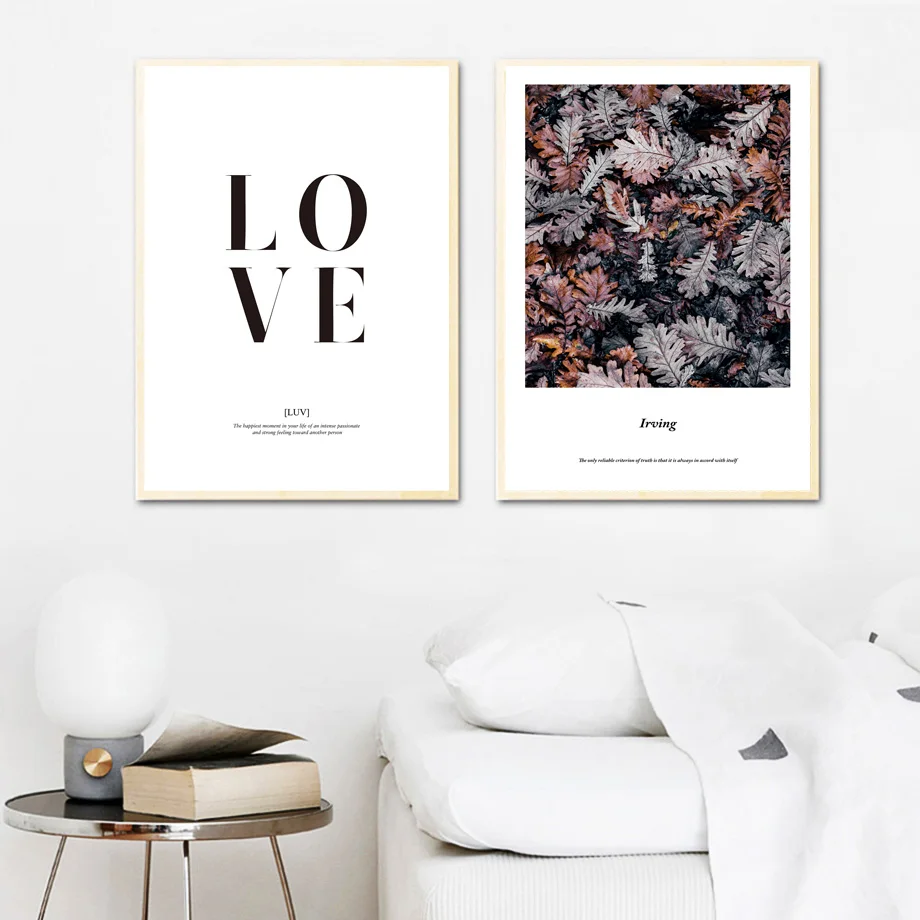 

Love Leaves Quotes Wall Art Canvas Painting Bedroom Decor Nordic Posters And Prints Canvas Art Wall Pictures For Living Room