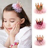childrens crown hairpin headdress girl princess sweet hair clip lace head flower stereo rhinestones birthday gifts accessories