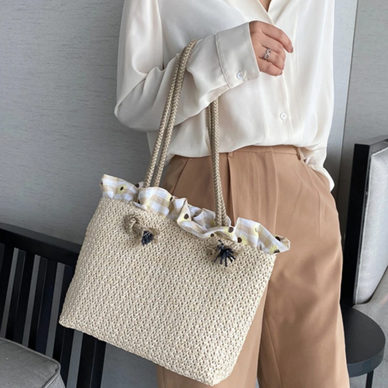 

Summer Holiday Straw Woven Large Capacity Tote Bag Portable Shoulder Messenger Bag Beach Bags For Women 2021