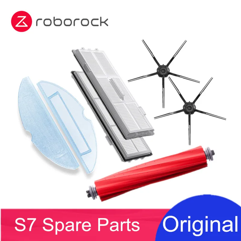 Запчасти для робота-пылесоса Roborock S7 оригинальные, моющийся фильтр, съемная основная щетка, тряпка, 5 рук, боковая щетка, запасные части - изображение
