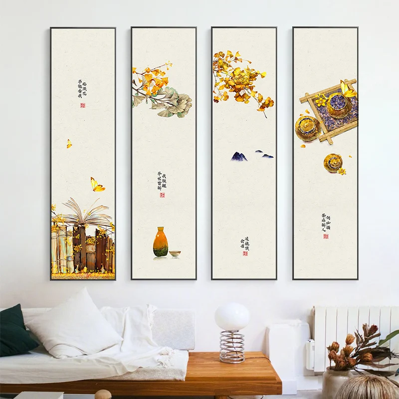 

Vintage Chinese Style Landscape Canvas Painting Natural Plant Poster Print Cats Wall Art Pictures For Living Room Home Decor