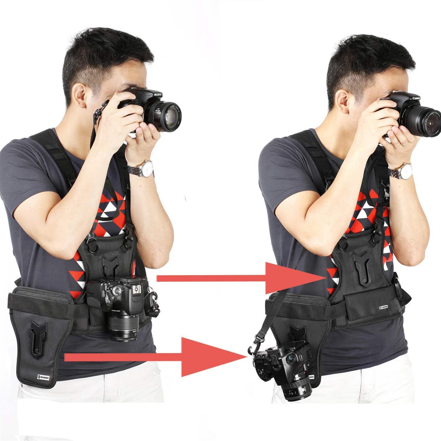 Sevenoak SK-MSP01Carrier II Multi Dual 2 Camera Carrying Chest Harness System Vest Quick Strap with Side Holster for Canon Nikon