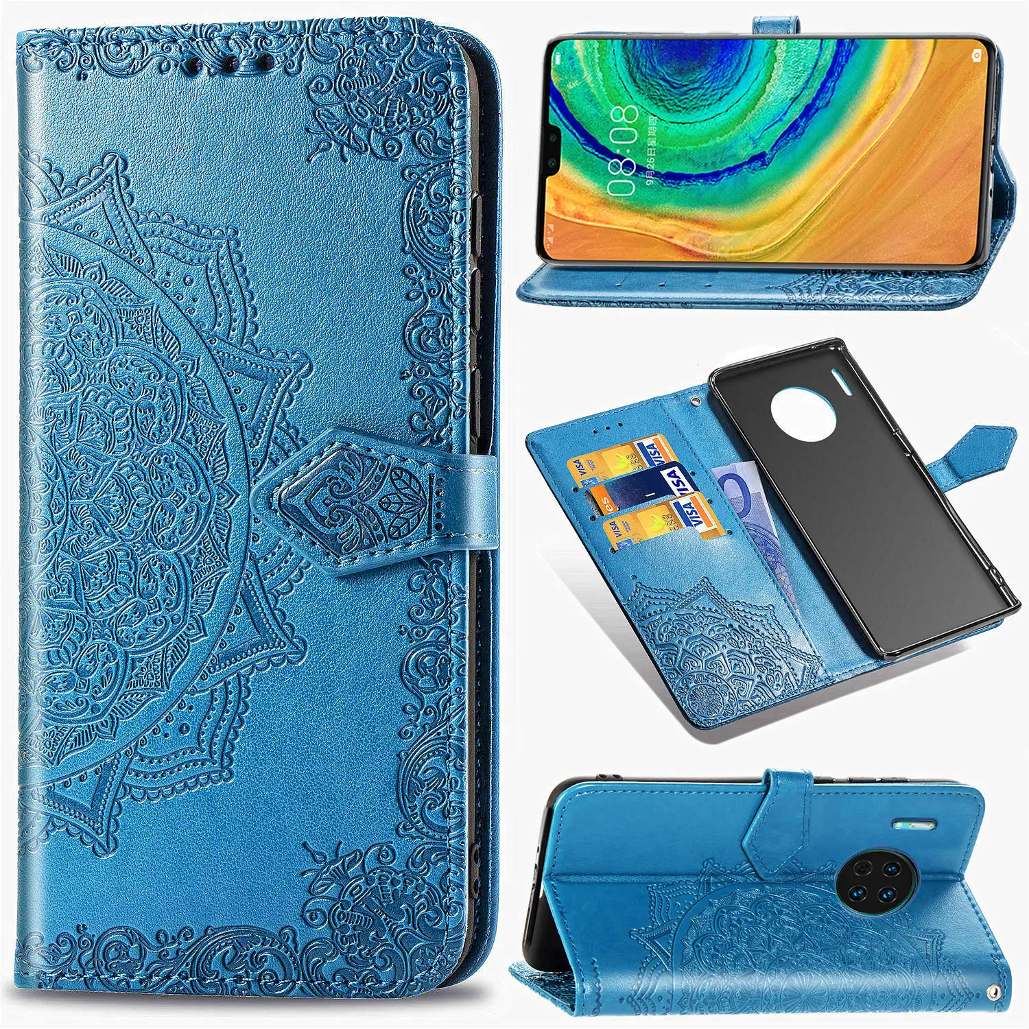 Кожаный чехол книжка с тиснением для Huawei P30 Pro чехлы бумажники P10 20 P8 Lite Mate20 Nova3 Nova4