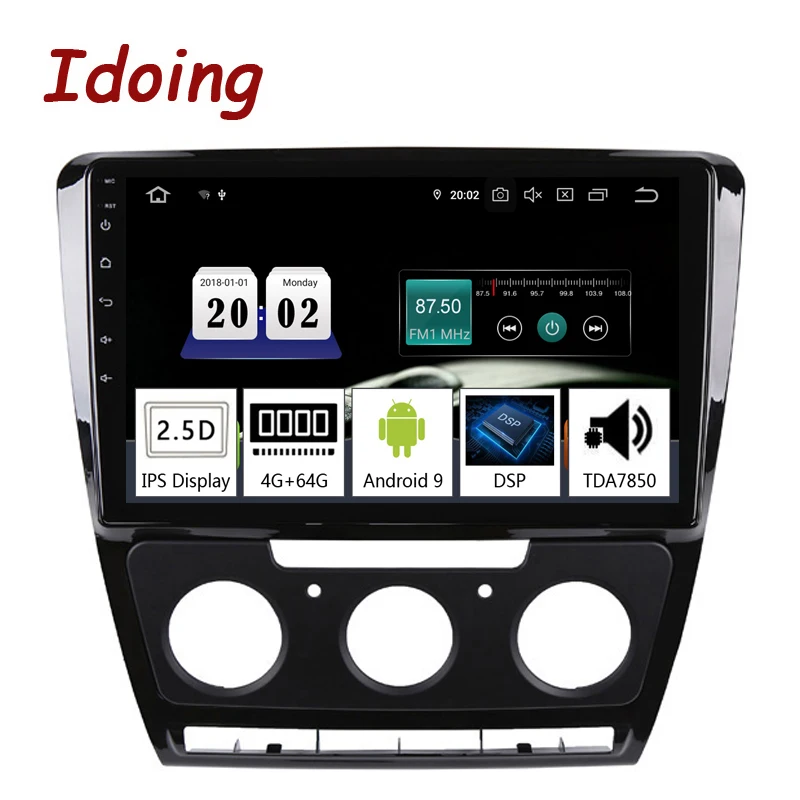Автомобильный мультимедийный проигрыватель Idoing 10 2 дюйма Android 9 для Skoda Octavia A5 2008 2013