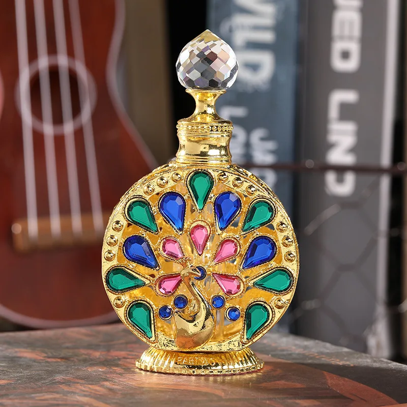 Dubai Peacock Diamond-Set Essential Oil Bottle Straight Tube Storage with Water Drop Reversal Perfume Empty | Дом и сад