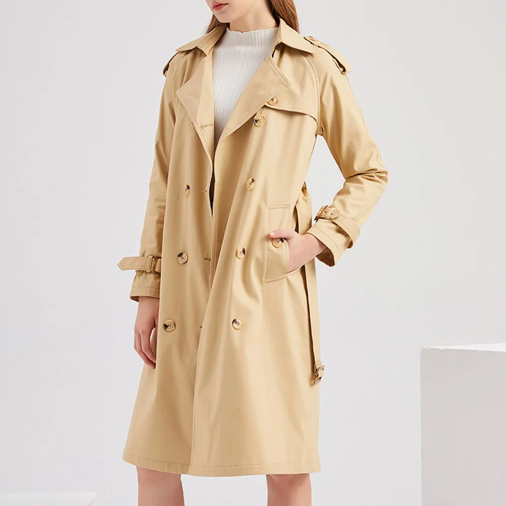 Тренчкот женский длинный модный Двубортный повседневный офисный плащ цвета хаки