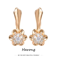 harong rose gold color copper stud earrings flower large crystal luxury jewelry for women girls birthday wedding gifts