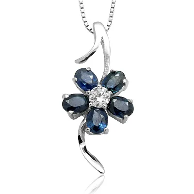 

CoLife Jewelry Silver Flower Pendant 3mm*4mm Natural Sapphire Necklace Pendant 925 Sterling Silver Sapphire Pendant