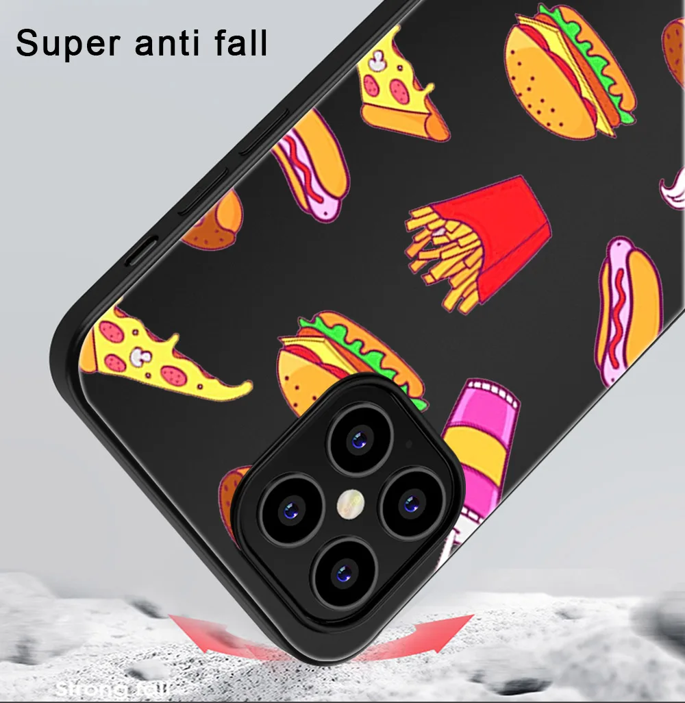 

Pizza Food Phone Case For iPhone 11 12 Pro Max mini XR X XS Max 7 8 6S Plus SE 2020 Phone Cases Soft TPU Black Cover Coque Capa
