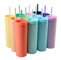 in stock 16oz acrylic skinny tumblers matte colors double wall water bottle coffee drinking plastic tumbler sippy cup with straw