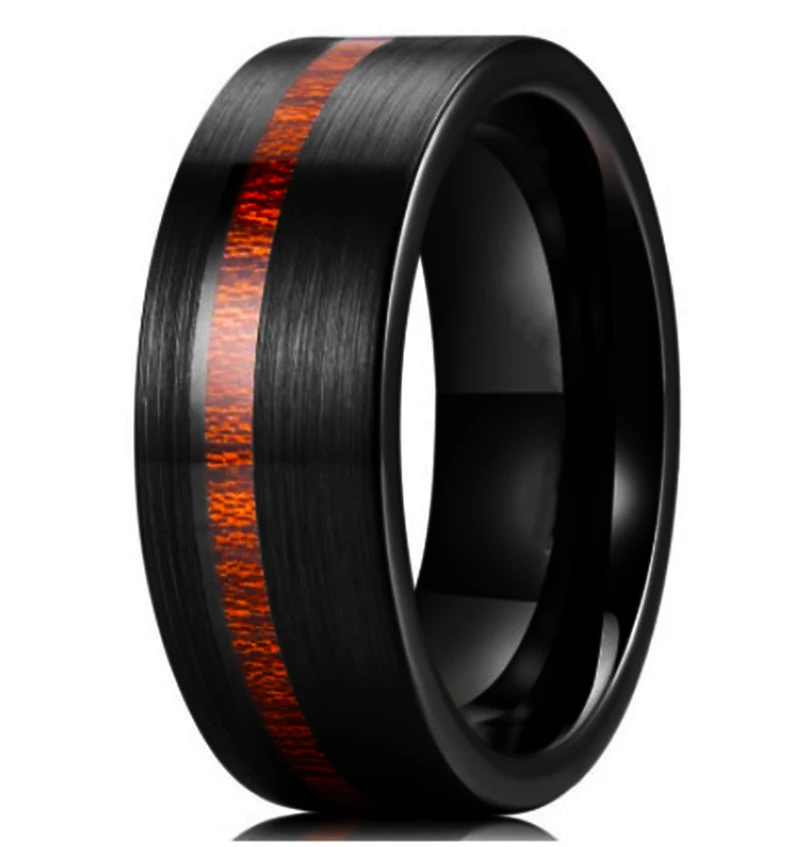 

Popular 8mm Tungsten Carbide Steel Black frosted solid wood pattern ring. The charm of men. Fashion trend engagement accessories