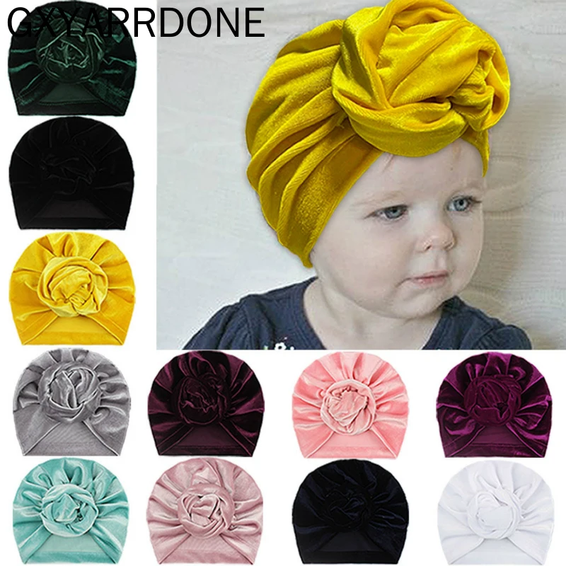 

Newborn Baby Velvet Turban Hat Boys Girls Knot Head Wraps Toddler Kids Soft Stretch Warm Beanie Cap Hat Children Headbands