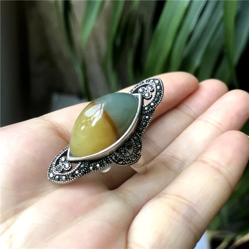

Женское кольцо с 925 пробы из натурального нефрита xiuyu, серебряное кольцо 925 пробы, Большие серебряные кольца, ювелирные изделия